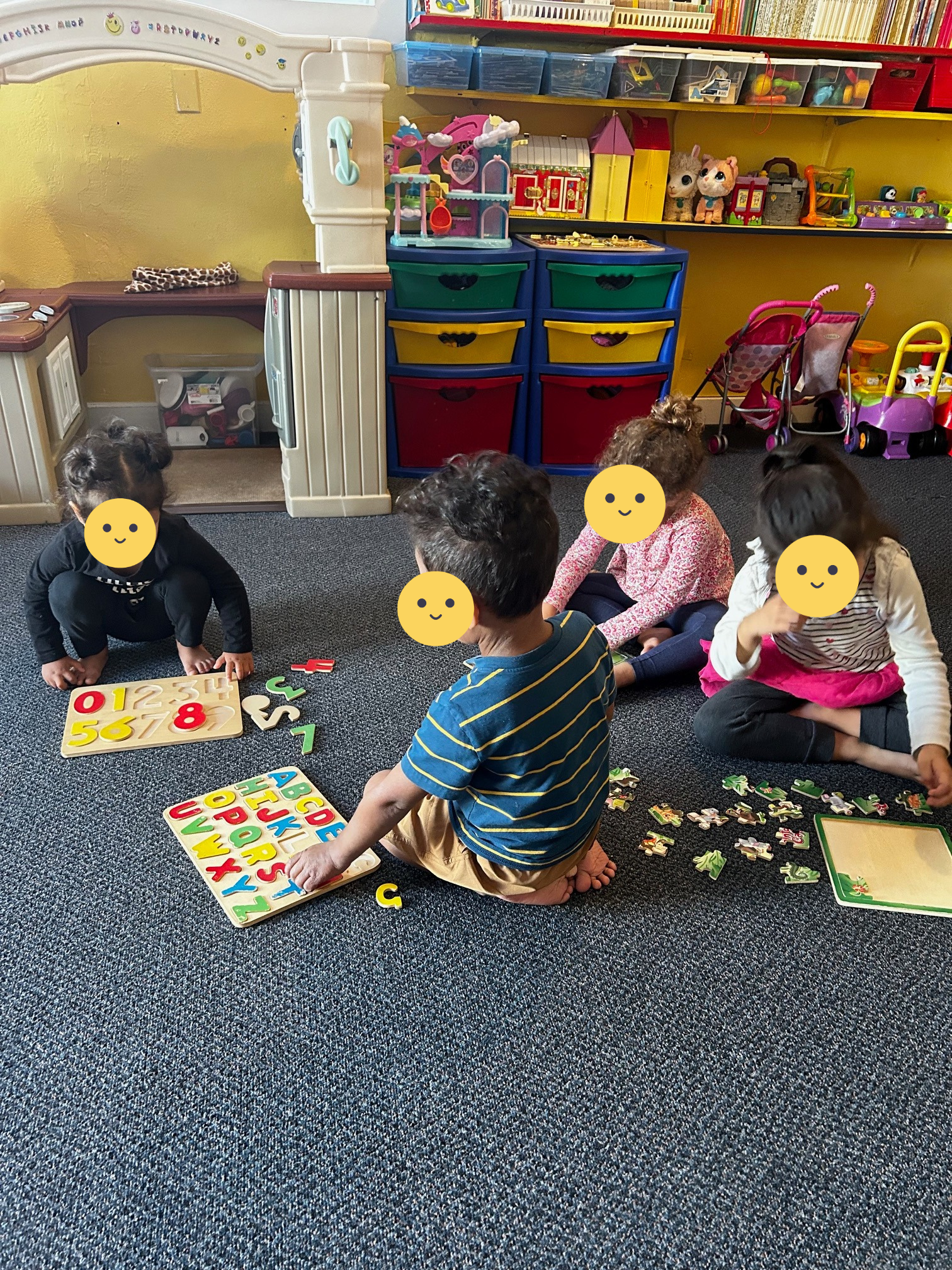 Children working on puzzles.